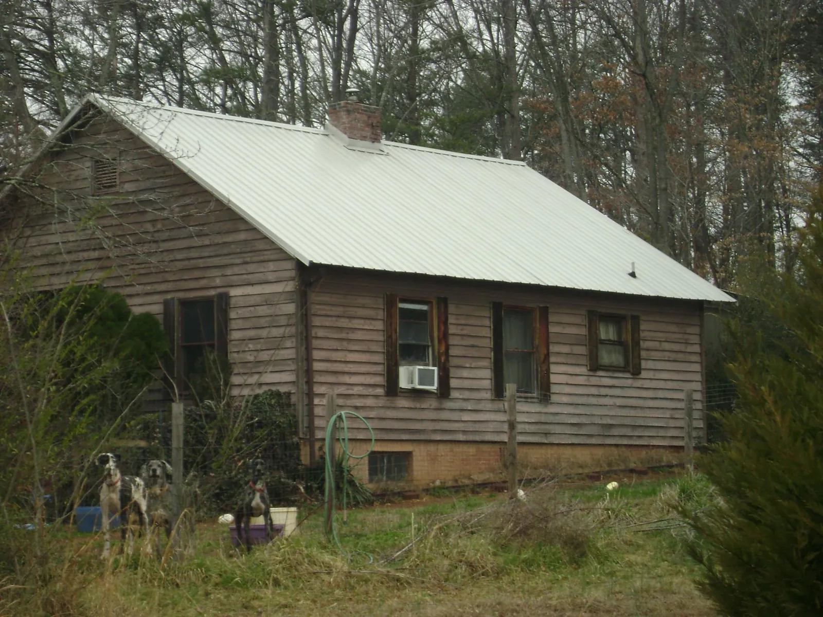 White metal roof on an old wood sided farmhouse, from a Asphalt Shingle Roof Repair job in Boothbay Harbor